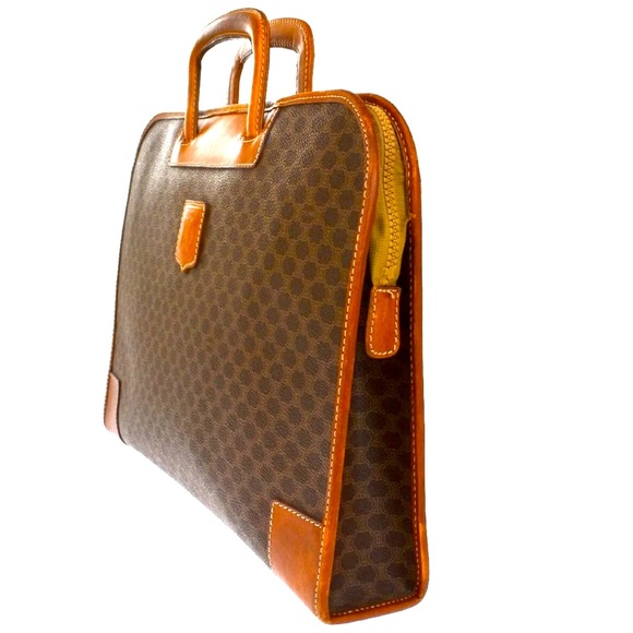 CELINE Logo Macadam Pattern Briefcase Hand Bag PVC Leather Brown made in Italy - Picture 2 of 14